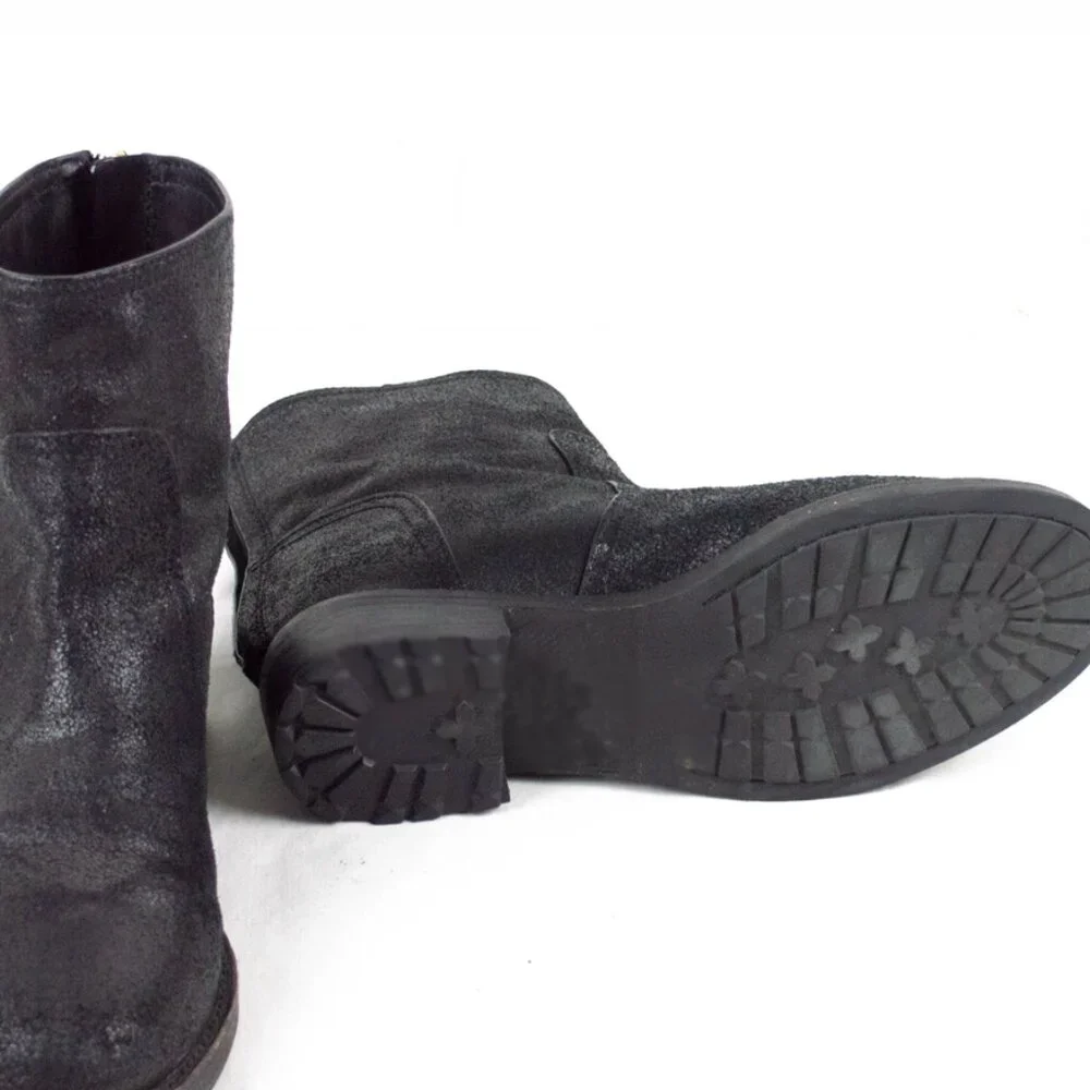 Tory Burch 'Selena' Black Distressed Leather Ankle Biker Boot